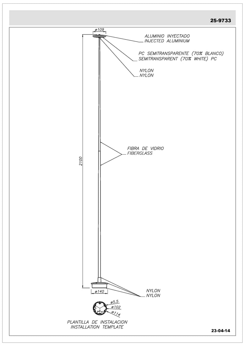 LEDS C4 Invisible borne lampe d'extérieur hauteur 210cm, à visser 