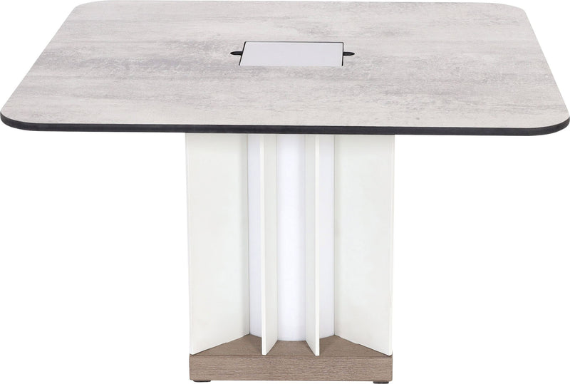 Les Jardins Teckalu Table basse 64x64cm solaire h:40cm 500 Lumens Aluminium blanc - plateau HPL ardoise - Duratek 