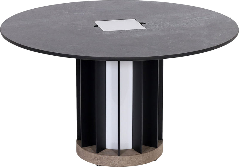 Les Jardins Teckalu Table basse Ø70cm solaire h:40cm 500 Lumens Aluminium noir - plateau HPL ardoise - Duratek 